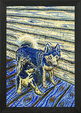 Husky Dog With Puppy Framed