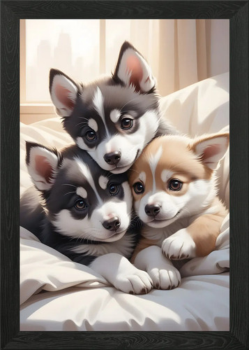 Husky puppies poster - husky, framed